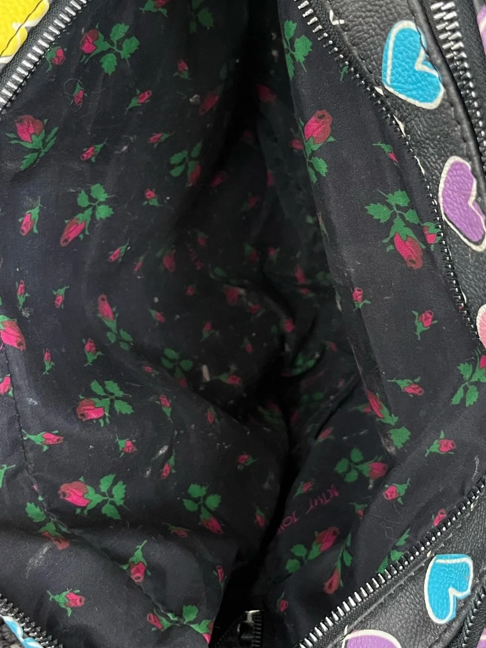 Vintage Betsey Johnson Heart Print Travel Bag | Double Zip Cosmetic Case